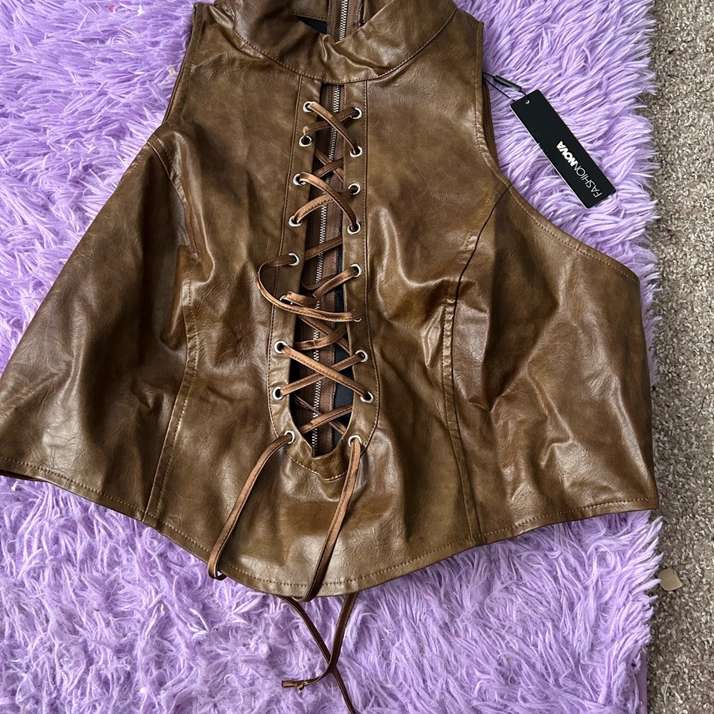 Fashion Nova Brown Lace-Up Crop Top
